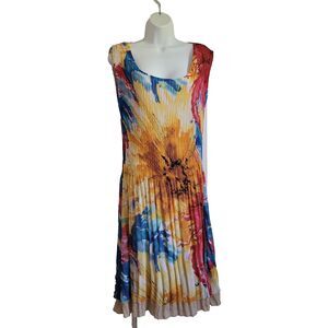 Caelian Dress Large Abstract Print Art to Wear Beachy Resort Accordion Pleated